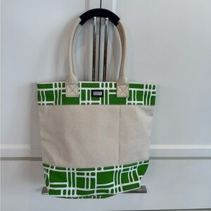 Ame & Lulu Beige And Green Canvas Tote Bag